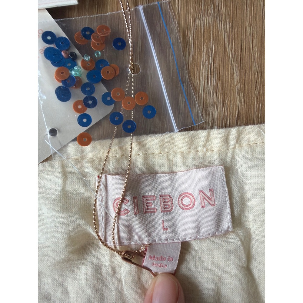 Ciebon Beaded Sequin Mini Skirt Cream Off-White Canvas Boho Festival Size Large - Picture 3 of 8